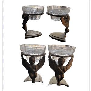 Vintage Brass & Glass Candle Holders (2)